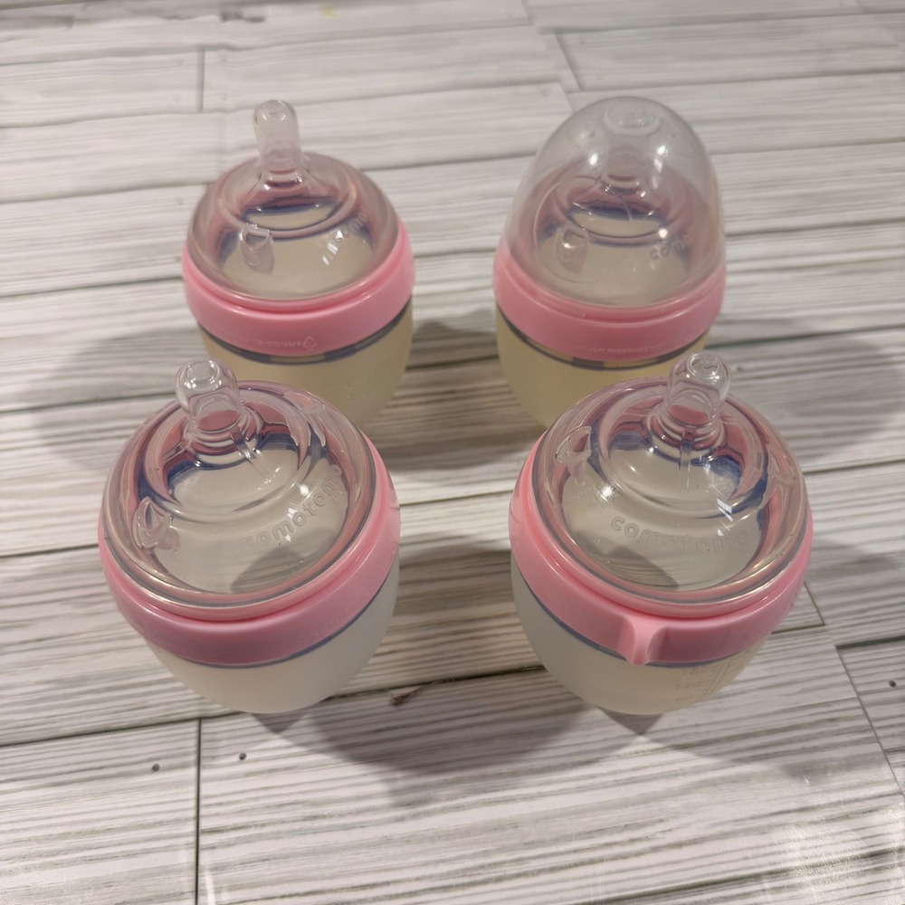 Comotomo 5oz Pink Silicone Baby Bottles Anti-Colic Wide Neck Set of 4
